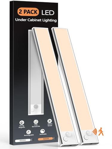 Image of VerRon 10in Under Cabinet Lighting, Upgraded 2200mAh Rechargeable Under Cabinet Lights Wireless, LED Motion Sensor Light Indoor Closet Lights Under-Counter Light Fixtures for Kitchen, Hallway, 2-Pack
