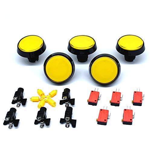 Arcity 5 Pcs 60mm Arcade LED Push Button Dome Illuminated with Microswitch for Jamma MAME Video Game Machine Cabinet Yellow New