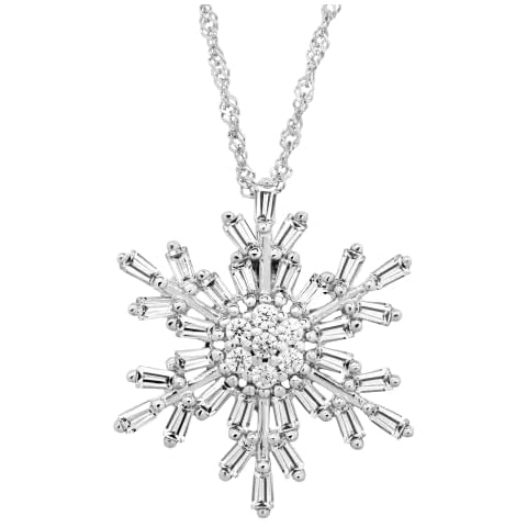 Finecraft Snowflake Pendant Necklace with White Cubic Zirconia in Sterling Silver, 18" Cover