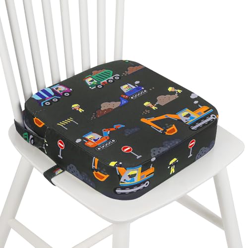 wooshwa Trona de Viaje, Alzador Elevador Silla para Niños Comer para Bebé Lavable con 2 Correas Ajustables y Base Antideslizante Asiento Elevador (Excavadora)