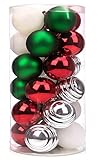 SANNO 24ct Christmas Balls Tree Decorations Red Green White Balls, Traditional Crafting Holiday Wedding Party Xmas Ornament Balls Christmas Baubles Shatterproof Christmas Tree Decorations 60mm