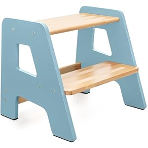 Wooden Step Stools for Kids Sturdy Non Slip Non Tip Toddler Step Stool for Bathroom Sink for Your Little One Light Blue