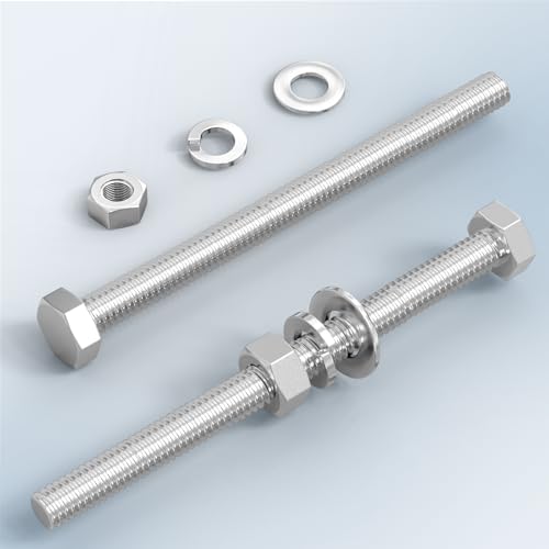 Image of 20PCS 5 /16-18 inch x 5 inch 304 Stainless Steel External Hex Bolt, Fully Threaded Bolt with Nut Flat & Lock Washers and Spanner