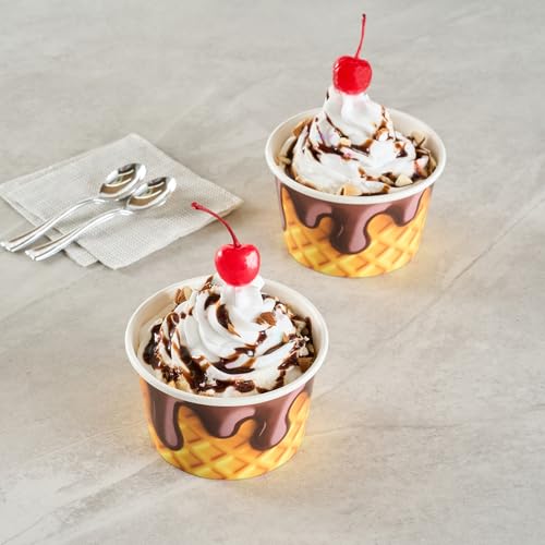 Image of Restaurantware Ice Cream Cups 50 Pack of 8 oz Leak-Resistant Disposable Dessert Bowl Frozen Yogurt Cup Round Paper Container For Cold And Hot Desserts