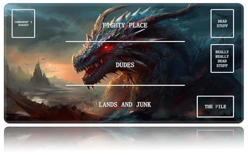 Image of HEAKIERG Dragon Gray Card Game Mats, MTG Playmat & Mouse Pad 24" x 14", Game Play Mat with Stitched Edge for Surface Battle, Anime TCG Card Desk Writing Pad