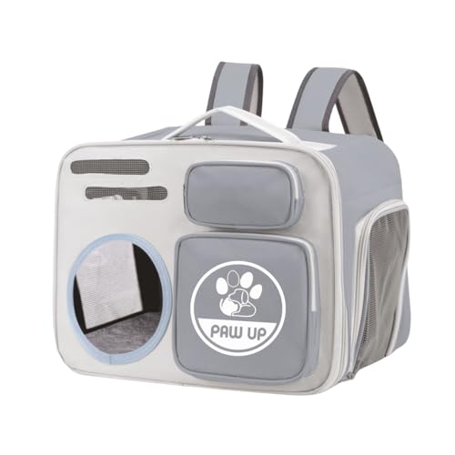 Bolsa Transporte Pet para Gatos 40x30x26 cm,Mochila em Tecido Oxford Respirável e Resistente, Espaçosa, com Ventilação, Alças Ergonômicas e Bolso Externo, Ideal para Viagens e Passeios (Cinza)
