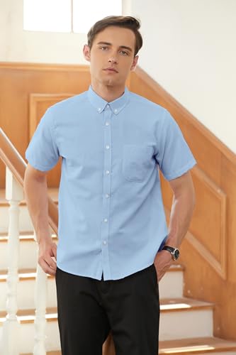 Image of SANGTREE Men & Boy Striped Multicolor Oxford Cotton Shirt,Comfortable Fit,Short Sleeve Collared Shirt