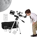 【ÓPTICA HD DE ALTA CALIDAD】：Este telescopio astronómico tiene una distancia focal de 300 mm y una gran apertura de 70 mm. Las lentes recubiertas de múltiples capas de alta transmitancia de luz hacen que los objetos se vean más brillantes y claros.