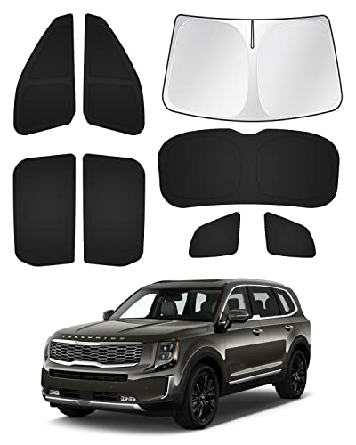Image of Canvcle Windshield Sun Shade for 2020-2025 2026 Kia Telluride Accessories Sunshade Side Rear Window Shade Cover Window Sun Visor Shield Privacy Protection Keep Vehicle Cool Black 8PCS
