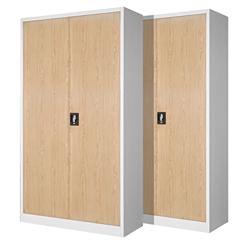 Jan Nowak Juego de 2 Armario de Oficina Archivador Armario de Herramientas Metálico 4 Estantes con Recubrimiento de Polvo Se Puede Cerrar 195 cm x 90 cm x 40 cm