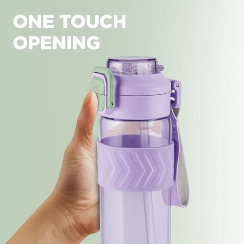 Image of MILTON Calvin 1000 2-in-1 Sip or Gulp Lid Water Bottle 1 ltr | Unbreakable | BPA-Free, One-Click Open,Leak-Proof, Crystal Clear Design, Sipper Water Bottle For Office, School, College, gym set, Purple
