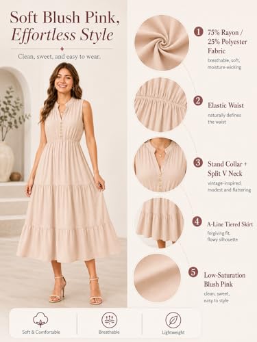 Image of BROVAVE Womens 2026 Summer Sleeveless Shirt Dress Collar Striped V Neck Casual Midi Dresses