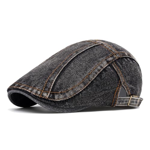 Image of Quanhaigou Unisex Denim Newsboy Hats Flat Ivy Gatsby Cabbie Driving Berets Hat Cotton Dad Cap for Men Women