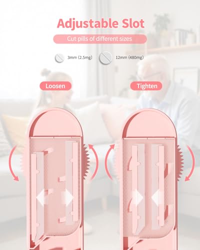 Image of Pill Cutter Splitter for Small and Tiny Pills - Pill Splitter Accurately Cuts Multiple Pills at Once for Large and Small Medicines, Sharp Blade with Safety Guard (Pink)