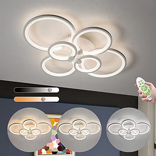 RHTCEN Moderne LED Deckenleuchte Dimmbare Fernbedienung, Design 6 Ring Esszimmerleuchte 70W 6000LM, Wohnzimmer, Schlafzimmer, Flur, Esszimmer Deckenlamp, 3000K-6000K Cover
