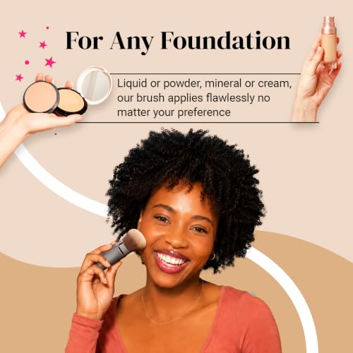 Image of Round Top Retractable Kabuki Brush by Keshima, Face Travel Makeup Brush | For Liquid Foundation, Powder, Cream, Blush, Bronzer, Blending and Buffing, Soft Synthetic Bristles, Cruelty-Free, with Cover
