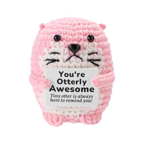 TOYMIS Lontra di Mare Positiva, Divertente Lontra di Mare Fatta Mano All'Uncinetto con Biglietto Incoraggiamento Bambola Supporto Emozionale per Camera Letto Studio Scrivania