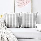 Home Brilliant Checker Plaid Decorative Throw Pillow Covers Set of 2 Light Grey Linen Blend Cushion...