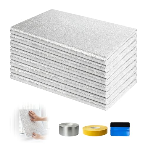 Xenjum Garage Door Insulation Kit Pre-Cut 6MM Thick EPE Foam with Double Aluminum Foil Energy Saving Insulation Panels Heat & Cold Barrier Easy DIY Install with Tape & Scraper (24 x 48 8 PCS)