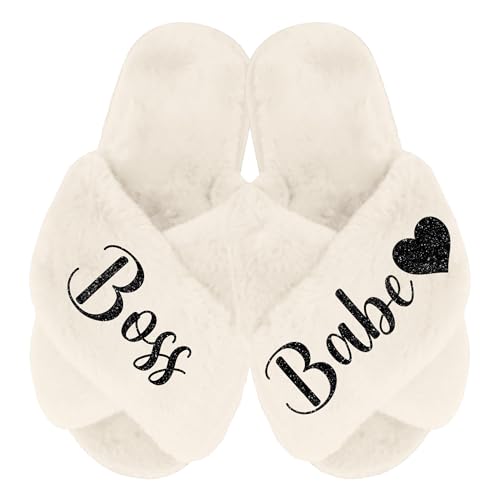 Fluffy Women Slippers, Boss Babe Gifts for Women, Mothers Day Slippers, Cozy Mom Gifts
