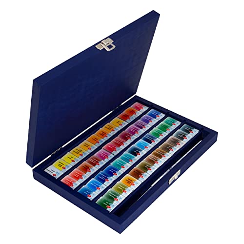 White-Nights-Extra-Fine-Artists-Grade-Professional-Watercolors-Gift-Sets-by-Nevskaya-Palitra-48-colors-with-1-brush-in-a-Birch-box