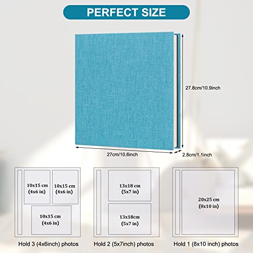 Boic Photo Album Self Adhesive for 4x6 8x10 Pictures Scrapbook Album, Linen Vintage Scrap Book 40 White Pages Memory Book, Anniversary Birthday Wedding Gifts (Sky blue)