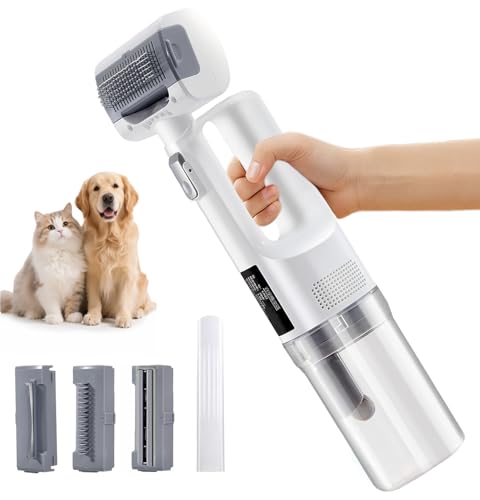 [2025 Version]Dog Vacuum for Shedding Grooming- 5 in 1 Cleaning Slicker Brush for Dogs & Cats Deshedding Vacuum Brush with 5 Pet Grooming Tools for Shedding Pet Hair, Home Cleaning
