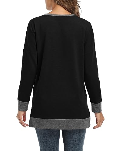 BETTE BOUTIK Women's Drop Long Sleeve Sweatshirts Casual Crewneck Tunic Tops Sweartshirts With Side Slits S-3XL