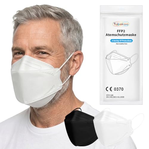 TubeRoo FFP2 Lot de 10 masques blancs en forme de poisson avec boucles d'oreilles rondes et souples