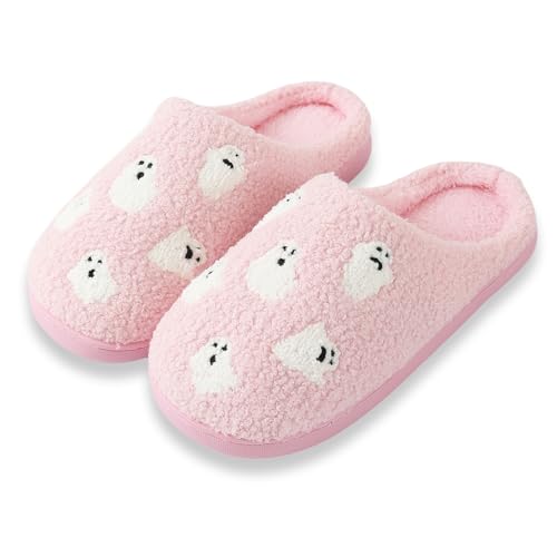 Halloween Slippers for Women Men Retro Memory Foam Plush Fluffy Warm Ghost Fuzzy Slippers Holiday Slip-on Indoor Outdoor House Shoes2