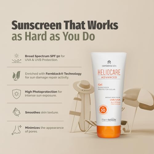 Image of Heliocare Advanced Gel SPF 50 Sunscreen | Sunscreen for Oily & Combination Skin | Broad Spectrum UVA /UVB Protection | Antioxidant-Rich | Lightweight, Dewy Finish | No White Cast | 50ml
