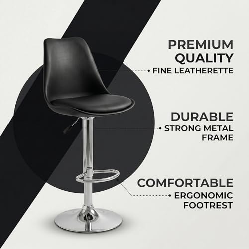 Image of activa Rapid Bar Stool Chair with Height Adjustable Design, Padded Seat & Footrest | Modern Metal Counter Stool for Kitchen, Home, Bar & Cafe Seating | Durable Comfort Chair (Black, Set 1)