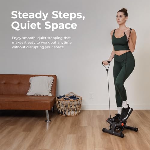 Image of Sunny Health & Fitness Twist Steppers with Resistance Bands, Compact Mini Stair Step Machines for Low-Impact Home Cardio Workouts