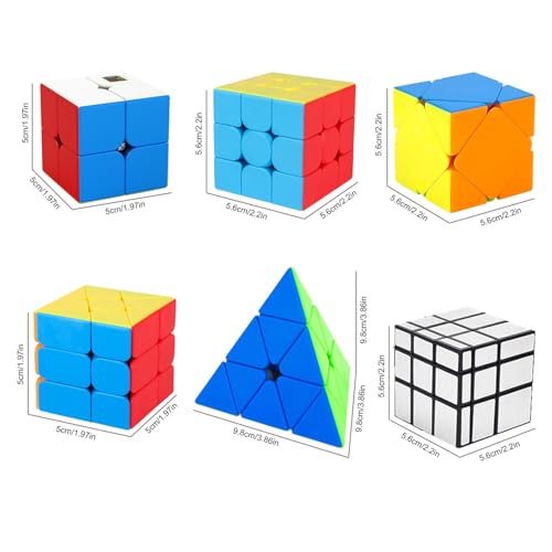 Lelongma LE-SC-01 Speed Cube Set With Storage Case Bag, 6 Pack Magic Cube Set Of 3X3X3 2X2X2 Pyramid Skew Mirror Cube And Fenghuolun Cube Smooth Stickerless Puzzle Cube Game Toy Gift thumb #2