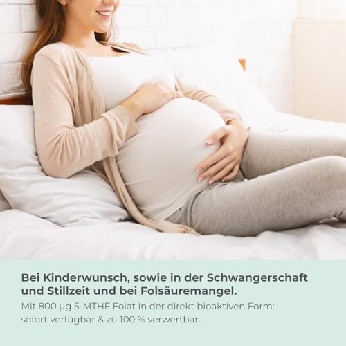 Folsäure Tabletten - Hochdosiert mit 800 μg Folat und 25 μg Vitamin B12 pro Tablette - 180 vegane Tabletten im 6-Monatsvorrat - Mit 5-MTHF, dem best verwertbaren Vitamin B9