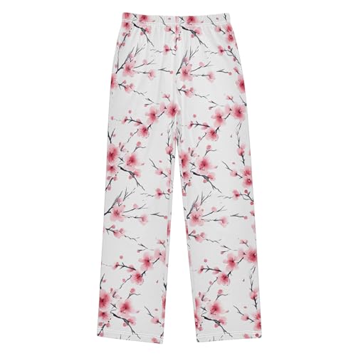 Cherry Blossoms Branch Long Pajama Pants Elastic Waist PJ Bottoms with Pockets S A1102952