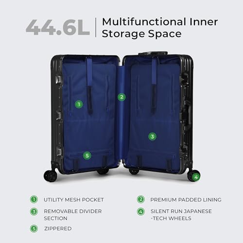 Image of Verage Secure Jet Full Aluminium Body (35 Liters) Cabin Size Luggage with Zipperless Frame Closure & Dual TSA Approved Clasp Locks Spinner Suitcase Trolley Bag for Travel (Black)