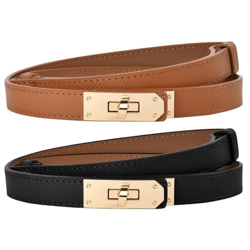 2PCS Adjustable Womens Belts for Jeans Dresses Slim Leather Stretch Belt Perfect Fit Everyday Casual Office Wear Comfortable Versatile
