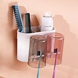 Resistente al agua a prueba de polvo: la taza del cepillo de dientes está invertida para cubrir el cabezal del cepillo para evitar la acumulación de polvo y agua. La parte inferior del soporte del cepillo de dientes tiene orificios para ventilación y fácil limpieza.