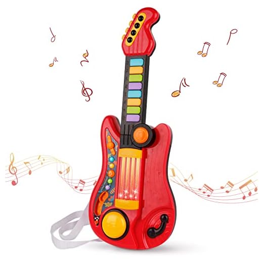 Kids Guitar 2 In 1 Musical Instruments for Kids Piano Toddler Toy Guitar with Strap Electric Guitar for Kids Toys for 3 4 5 Year Old Boys Girls Birthday Christmas Gifts (Red)