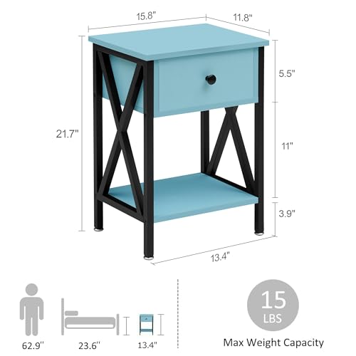 Image of VECELO Nightstand,Modern Bedside End Table, Night Stand with Drawer and Storage Shelf for Living Room Bedroom, Industrial Metal Frame