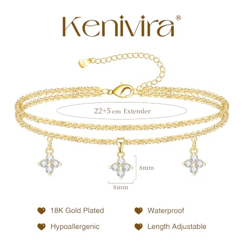 Image of Kenivira Sterling Silver Ankle Bracelets for Women,Gold Dainty Layered Waterproof Anklet for Women, Anklet Set Stackable Beach Gift Adjustable Size