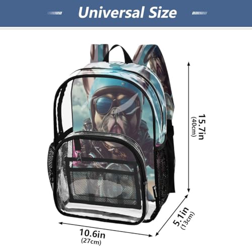 ALAZA Bulldog Rides Dog Clear Backpack PVC Transparent Bookbag Heavy Duty for Student Boy Girl Kids Adult School Travel Work4