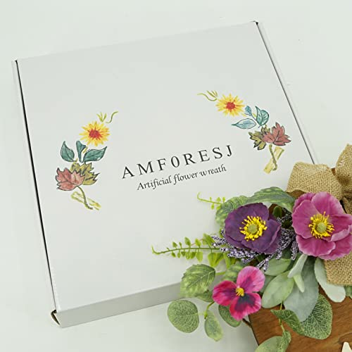 Artificial Spring Wreath Welcome Sign With Poppy, Pansy, Eucalyptus Leaves, Lavender Tassels, Fern Branches For Front Door Porch Farmhouse Home Decor, White Gift Box Included #TOP2