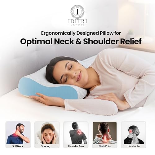 Image of Cervical Support Pillow Set of 2, Memory Foam Contour Bed Cushion for Sleeping, Neck and Shoulder Relief for Side Back Sleepers, Breathable Cover, Sky, 48 x 30 cm, 6 to 9 cm Loft