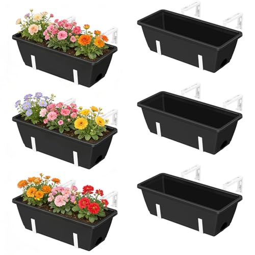 OYEAL 6 Pack Railing Planter Boxes with Adjustable Brackets Outdoor Hanging Window Boxes Planters...