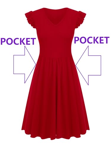 Image of HELYO Women's Summer Dresses Cute V Neck Ruffle Sleeve Cocktail Short Work Casual Dress with Pockets 648