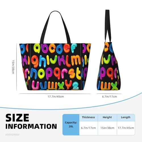 Alphabet Theme Print Large Beach Tote Bag for Women Extra Large Capacity Sandproof Waterproof Pool Bag Suitable for Swimming Pool Gym Groceries Travel4