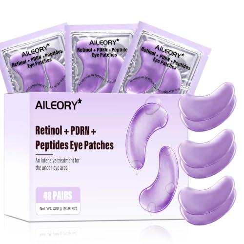 AILEORY PDRN Retinol Peptides Under Eye Patches - Hydrating Collagen Eye Gel Pads for Dark Circles, Puffiness, Fine Lines, Under eye Bags - Anti-Aging Self Care Skincare Gift for Women, 48 Pairs