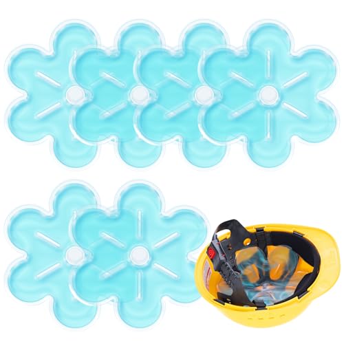 Ice Pack Hard Hat Cooling Insert Blue Flower Shape Design Reusable Helmet Cooling Pad for Heat Protection (Teal 6 Count)